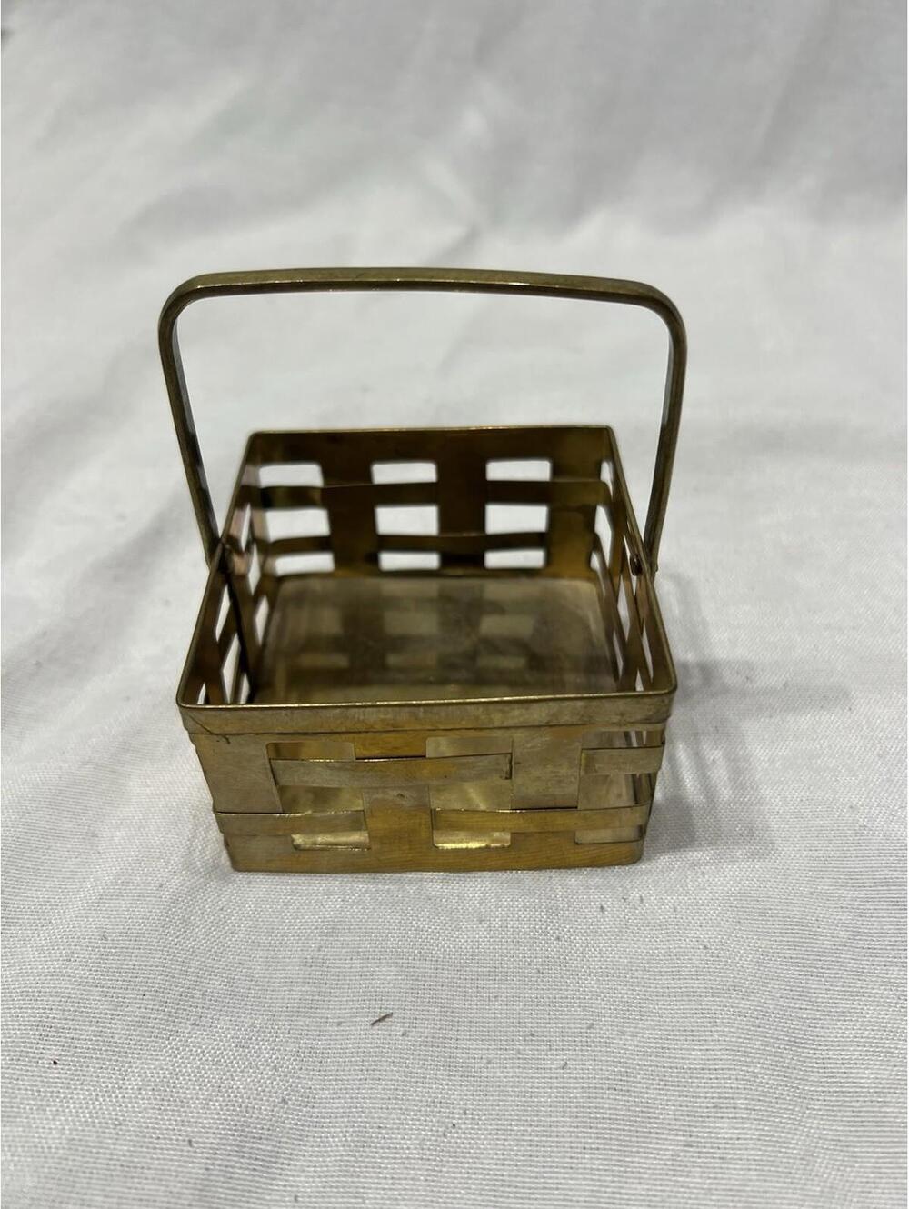 Vintage Brass Woven Basket W/Handle Made In India